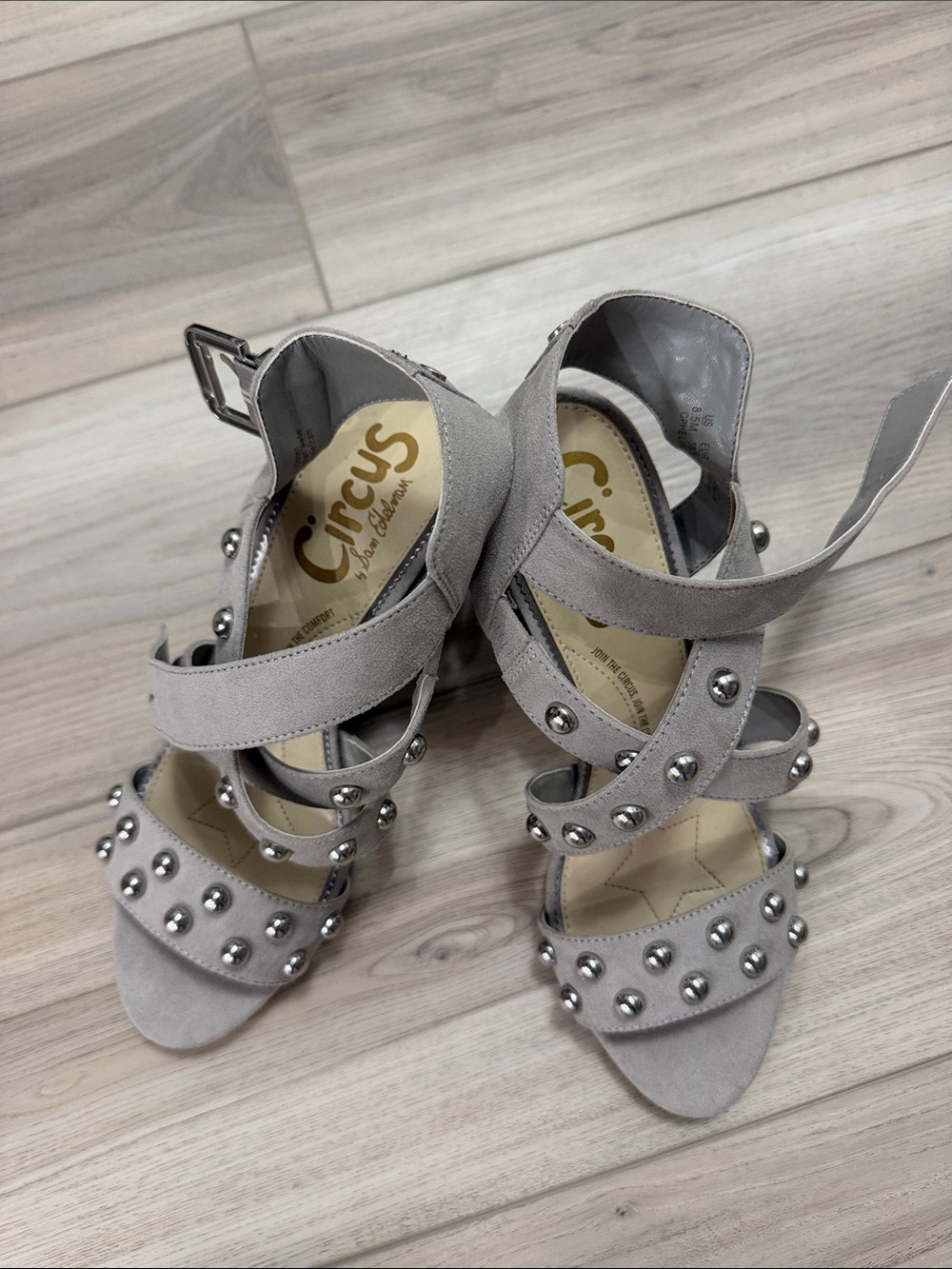 Circus by Sam Edelman Light Gray Studded Strappy Heels